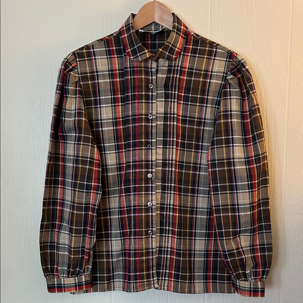 Vintage Joyce Sportswear Plaid Puff Sleeve Button Down